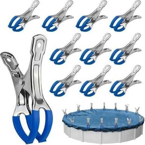 10 Pinces de Fixation pour Bâche de Piscine en Acier Inoxydable, Pinces pour Protection Piscines Hors Sol, Clips à Forte Tension Attache Bache (1/5)