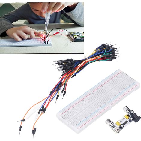 Module d'alimentation MB-102 pour plaque d'essai 830 trous + plaque d'essai 830 trous + câble pour plaque d'essai 65 mm (alimentation blanche) (1/5)