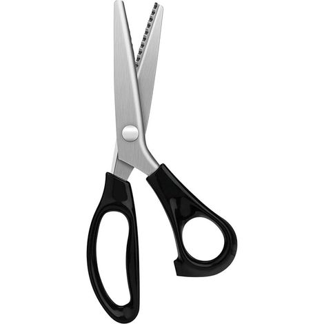 Ciseaux crantés 23,5 cm en zigzag, poignée inoxydable noire, tranchants pour tissus, vêtements, textiles, couture et papier (1/5)