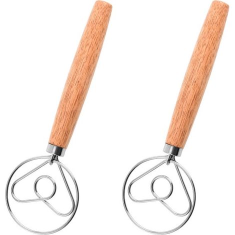 Batidora de 2 piezas, Batidora de huevos, Batidora de masa danesa, Batidora de acero inoxidable con doble ojo, Color madera (1/5)