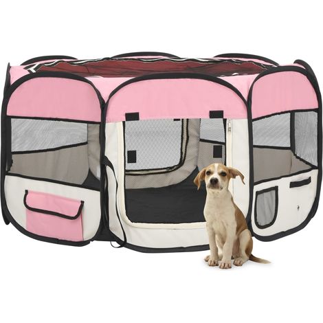 Parco per cani pieghevole con borsa per il trasporto 125 x 125 x 61 cm rosa 020001731