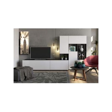 Parete attrezzata per soggiorno porta TV con ripiani ed ante Bianco 280 cm "Made in Italy" (1/3)