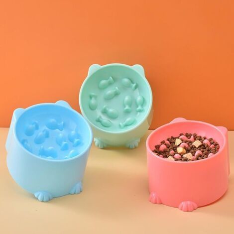 Lot de 3 gamelles surélevées pour chat, en plastique, avec tapis antidérapant, pour alimentation lente et sèche.
