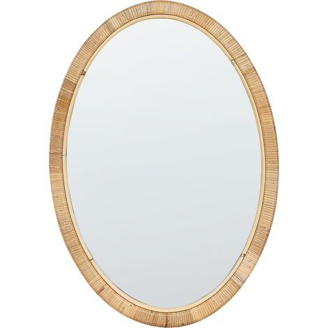 Miroir Mural en Rotin Ovale 70 x 50 cm Chambre à Coucher Salon Accessoires Fait Main Naturel Foissy