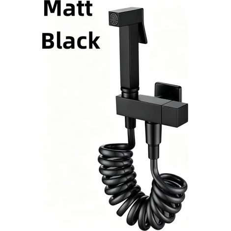(Noir mat A) Ensemble de douchette bidet portable en laiton doré rose brossé avec jet haute tension et robinet spécial pour toilettes et salle de bain (1/5)