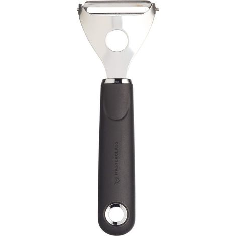 MasterClass Pelador de patatas en forma de Y con mango de agarre suave, acero inoxidable, 16 cm, negro