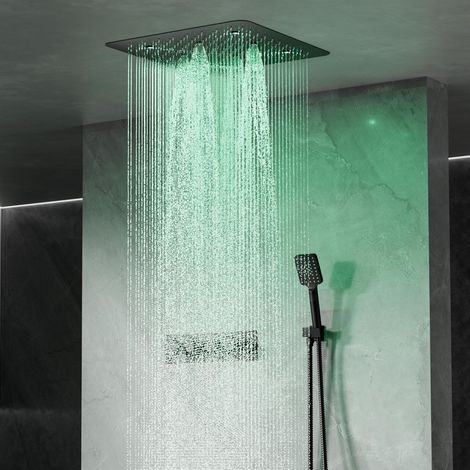 Kit colonna doccia multifunzione OihPaw, colonna doccia da incasso senza miscelatore, colonna doccia con soffione e doccia, con luce ambiente LED colorata, set doccia, colonna doccia nera (1/5)