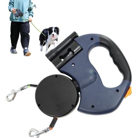 Blaue, einziehbare Doppelleine für Hunde, 20 cm langes, einziehbares Haustier-Gassi-System mit visueller Nachtsicht-Funktion (1/5)