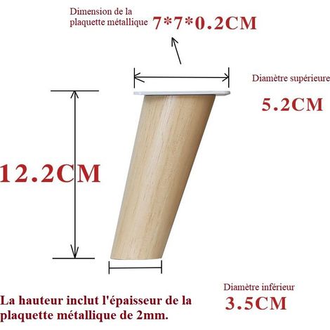patas de madera para muebles. Altura: 12,2 cm. Redondas, cónicas (diseño inclinado). Material: madera maciza. Para sillas, mesas, armarios, etc. (1/4)