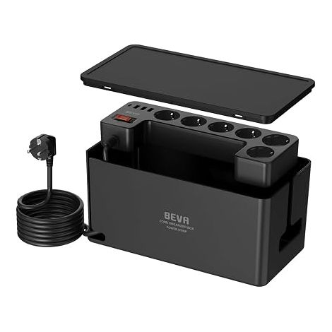 Power Strip Box with Cable 2 m, Black (1/5)