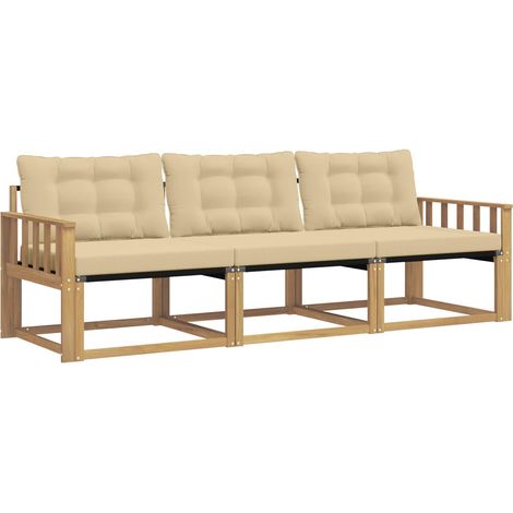 Conjunto de sofás de exterior con cojín 3 pcs y Beige vidaXL