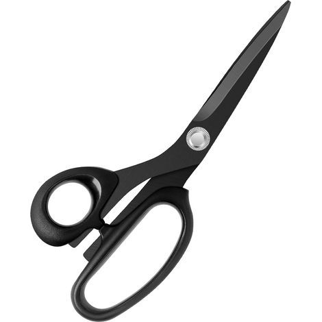 Left-handed leather cutting scissors, 8-inch stainless steel blade, black (1/5)