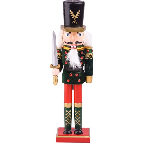 Figurine Casse-Noisette, ornement en bois exquis sur le thème de Noël, pour meuble à vin ou bureau. Soldat à l'épée verte (1/5)
