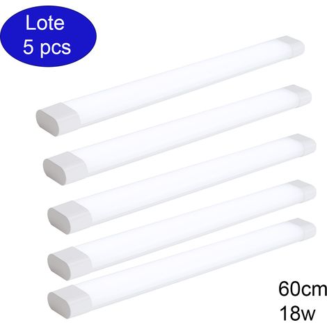 Pack 5 luminaires LED linéaires 60 cm 18W 6000K Blanc froid