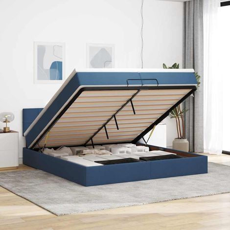 Ottoman-Bett mit Matratze Blau 200x200 cm Stoff (1/5)