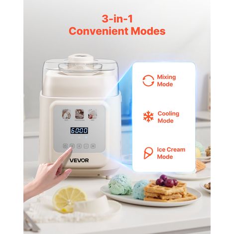 Sorbetière Automatique Verticale de 1 L, Turbine à Glace Sorbets Yaourt Glacé avec Compresseur Intégré, Machine à Glace Électrique sans Pré-congélation, 4 Modes, pour Snack-bars Maison (1/5)