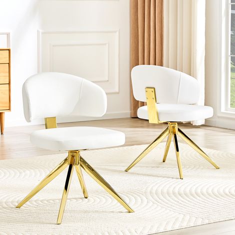 Juego de 2 sillas de comedor giratorias con respaldo curvado, asiento acolchado de PU blanco y estructura de metal (1/5)