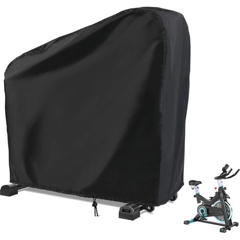 Funda protectora para bicicleta estática, funda fija para bicicleta vertical, resistente al agua y al polvo, negra (123 x 25 x 113/142 cm) (1/5)