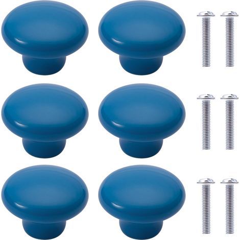 CCYKXA 6Pcs Ceramic Cabinet Knobs Round Shape Ceramic Cupboard Drawer Knobs Pulls Handles for Bookcase Kitchen Cabinets (Blue)