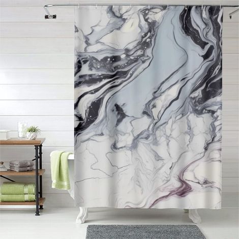Rideau de douche marbre élégant, œillets plastique, facile à installer (1/5)