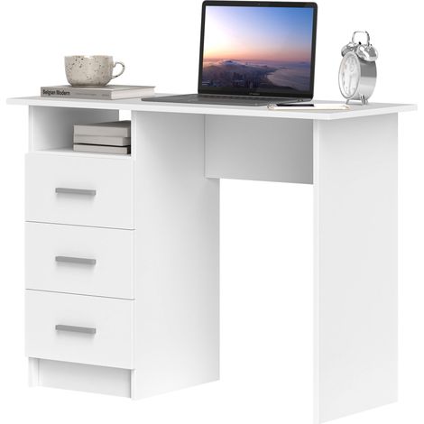 HOMCOM Scrivania con Cassetti e Ripiano Aperto in Legno Bianco e Marrone (1/5)