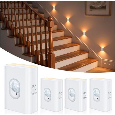 Veilleuse LED Rechargeable avec Détecteur de Mouvement, Lampe Escalier Sans Fil 2700K Blanc Chaud, Éclairage LED pour Couloir, Escalier, Cuisine, Armoire et Salle de Bain, Lot de 4 (1/5)