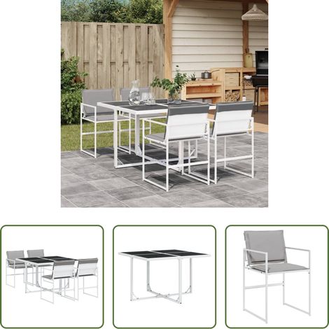 vidaXL Table de jardin - Ensemble à manger de jardin avec coussins 5 pcs blanc textilène (1/5)