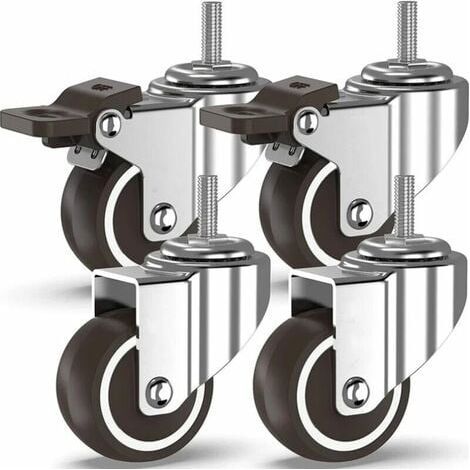 autres Roulettes pivotantes 4 à tiges filetées, roulettes pour meubles, roues à freins pour transport industriel de planches (50 mm avec tiges M10, 2 avec freins, 2 sans freins) (1/4)