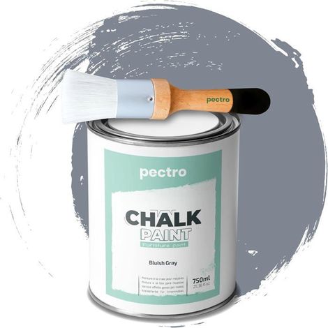 Vernice a Gesso - PECTRO - GRIGIO BLUASTRO - 750ml - Pennello in Legno - Finitura Opaca