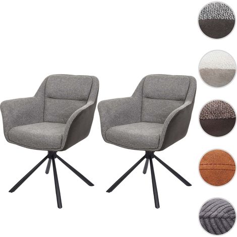 Lot de 2 chaises de salle à manger HWC-K33 - chaise de cuisine - pivotante Auto-Position - tissu/textile - similicuir - crème (1/5)