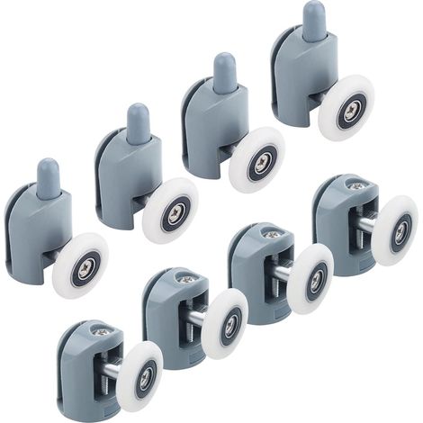 Roulette Porte Coulissante Douche 8 Pièces Roulettes pour 23mm Galets Roulettes Cabine de Douche pour Salle de Bain, 4 Supérieures et 4 Inférieures