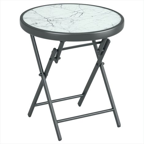 Table de jardin pliante ronde en verre trempé effet marbre 45 cm (1/5)
