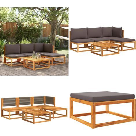 Salon de jardin avec coussins 5 pcs Bois d'acacia solide - Canapé Jardin - Salon De Jardin - Meuble Extérieur - Acacia - Design Moderne - Home & Living (1/5)