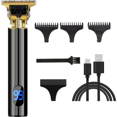 Hommes Tondeuse à Barbe éLectrique Machine de Coupe de Cheveux Professionnelle Affichage NuméRique Rechargeable Sans Fil Noir (1/4)