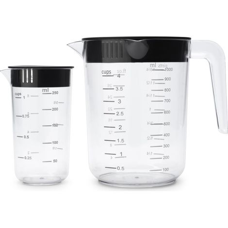 Set de pichets doseurs TASTY+ 2 pichets de cuisine empilables (250 ml et 1000 ml) avec couvercles à bec verseur double Pichets ergonomiques sans BPA Dark Grey (1/5)