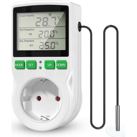 Prise thermostatique numérique 16 A avec écran LCD, contrôle de température et chauffage, pour reptiles (prise UE). (1/5)