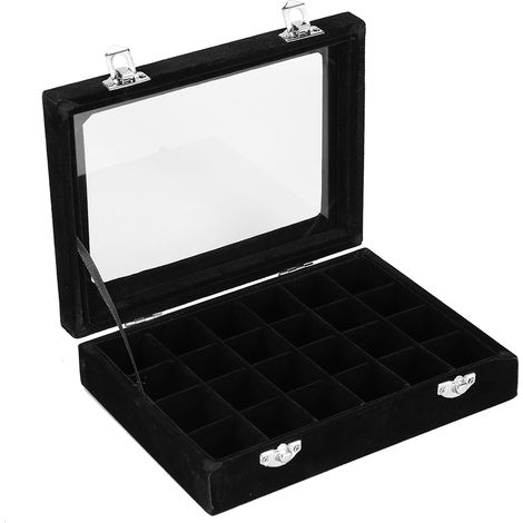 Coffret de rangement noir pour strass, perles et anneaux de bijoux — 24 alvéoles, boîte de stockage pour décorations ongles et accessoires de nail art (1/4)