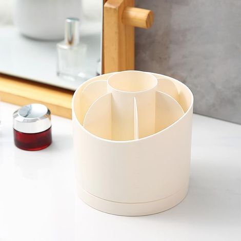 Boîte de rangement rotative coiffeuse bureau porte-stylo multi-compartiments pinceau de maquillage ombre à paupières porte-rouge à lèvres(225 porte-stylo rotatif blanc ivoire) (1/5)