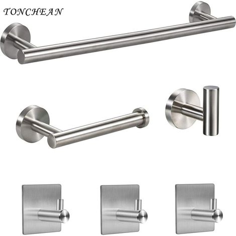 Bathroom Towel Bar, Stainless Steel Wall-Mounted Towel Rack, 6-Piece Set, Gold, Bathroom and Kitchen Accessories - TONCHEAN (1/4)