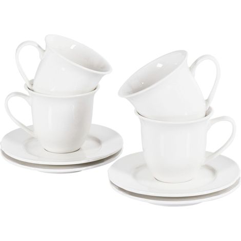 Set di 4 tazze con piattini per tè e caffè in porcellana con finitura lucida bianco Elderberry