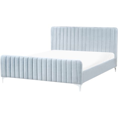 Letto con rete in velluto e testata imbottita 180 x 200 cm gambe in metallo azzurro Lunan