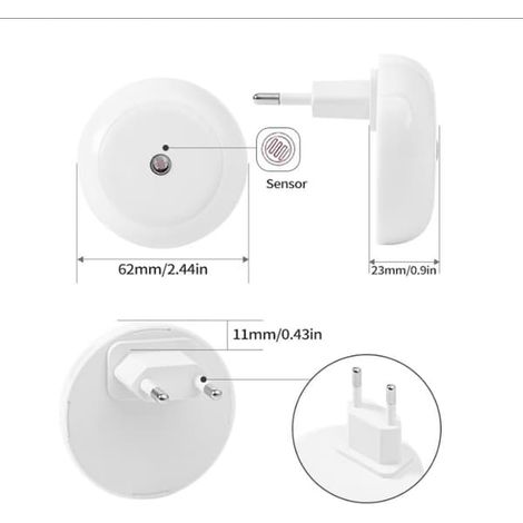 Ecleanfy - Veilleuse rouge LED ronde avec interrupteur et capteur de luminosité