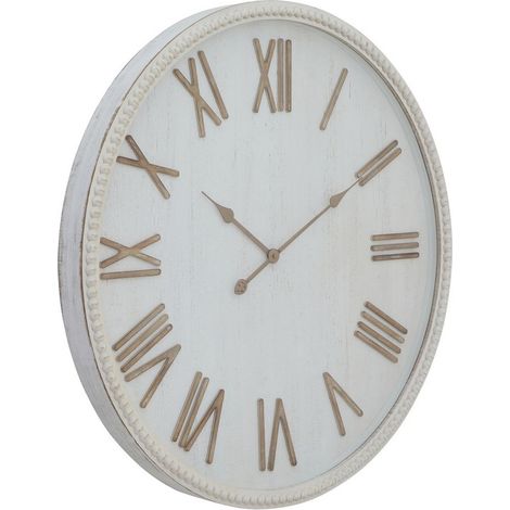 Large Clock with Beaded Frame - Glass - L7 x W80 x H80 cm - Rustic White