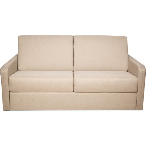 Canapé convertible 2 places tissu beige BASTILLE Couchage 140x195 cm (1/5)