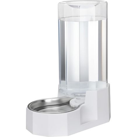 Water Dispenser for Large Dogs - Automatic Gravity Powered Water Dispenser - Easy Clean - Stainless Steel Bowl for Kittens and Puppies - Living Room or Garage (White, 9L) (1/5)