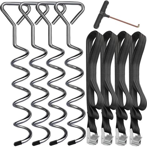 4 Pièces Kit Ancrage Trampoline,Piquets de Sol avec Sangles Argent Piquets en Acier Galvanisé Inoxydables pour Trampoline Jardin avec 4 Sangles Solides (Argent) (1/5)