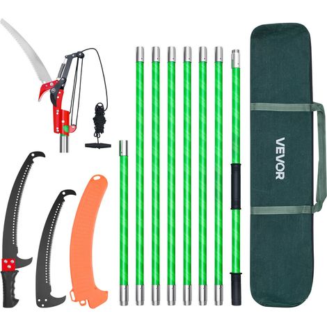 Scie à Élaguer Extensible, 2,15-8,09 m, Scie sur Perche Manuelle, Lame Acier Tranchante, avec Ciseaux, 8 Perches Fibre de Verre, Outil Élagage pour Tailler Branches Hautes, Palmiers, Arbustes (1/5)