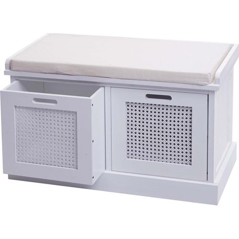 Banc HWC-J49, banc rembourré Banc de vestiaire 47x75x40cm blanc, rembourrage crème-blanc (1/5)