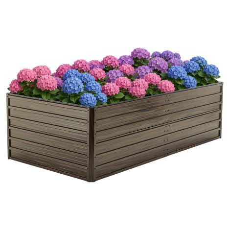 Hochbeet – Blumenkasten für den Außenbereich – Metall in Holzoptik – Bodenlos – 219 x 112 x 64 cm
