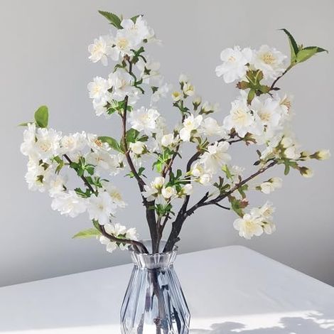 3PCS Künstliche Kirschblütenzweige Deko 49cm, Weiß Kunstblumen Frühling Kirschblüten Zweige Künstliche Blumen Kirschzweige Magnolienzweig Seidenblumen Frühlingsblumen Kunstzweige Sakura